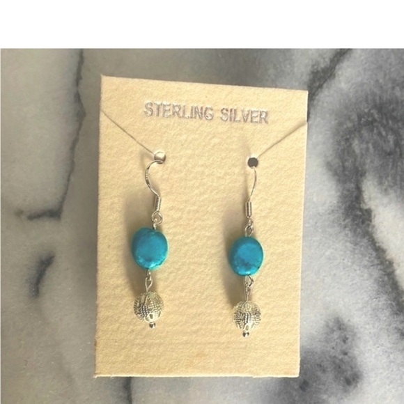 Real turquoise stone sterling silver earrings - Picture 4 of 5